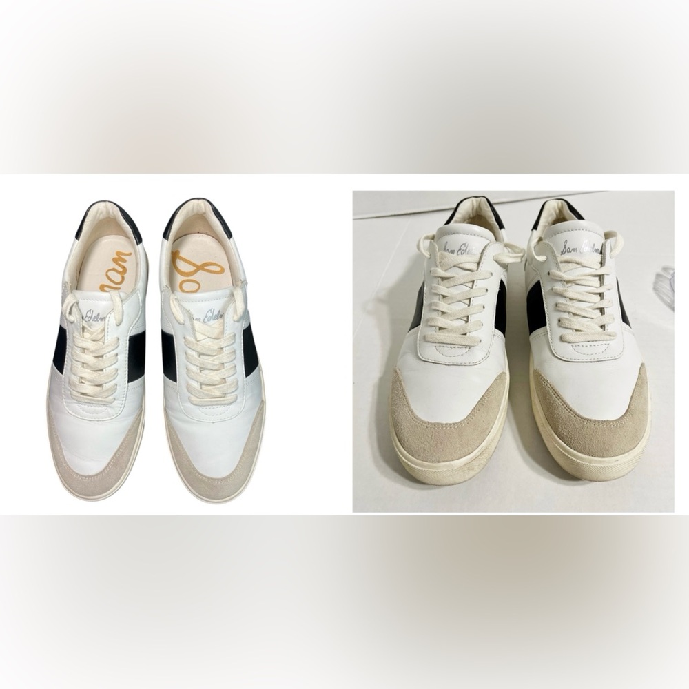 Sam Edelman Edna Color-block Round Toe  White and Black Retro Sneakers Leather